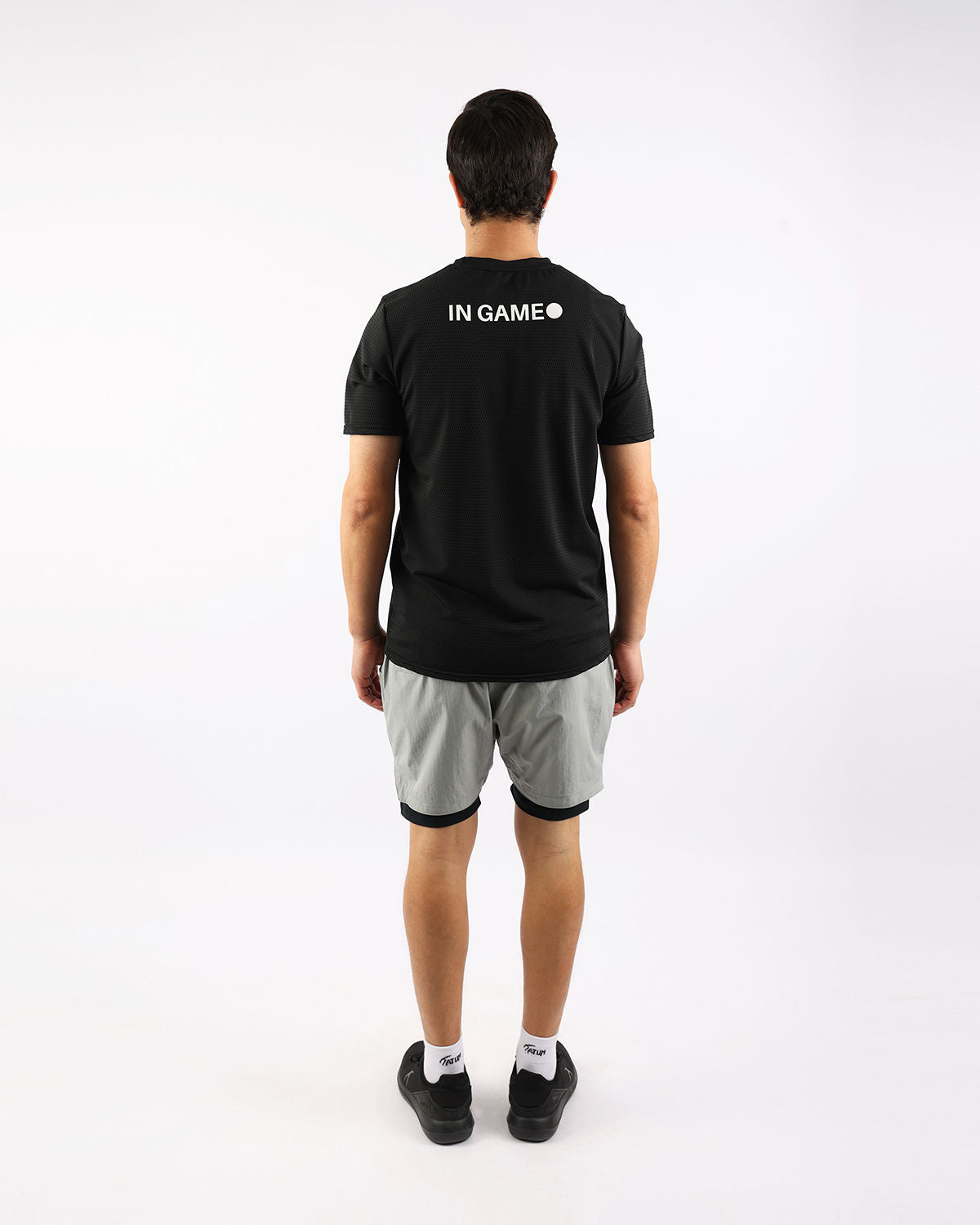 Crew Neck Short Sleeve Black Athletic Top-Atum -82546172