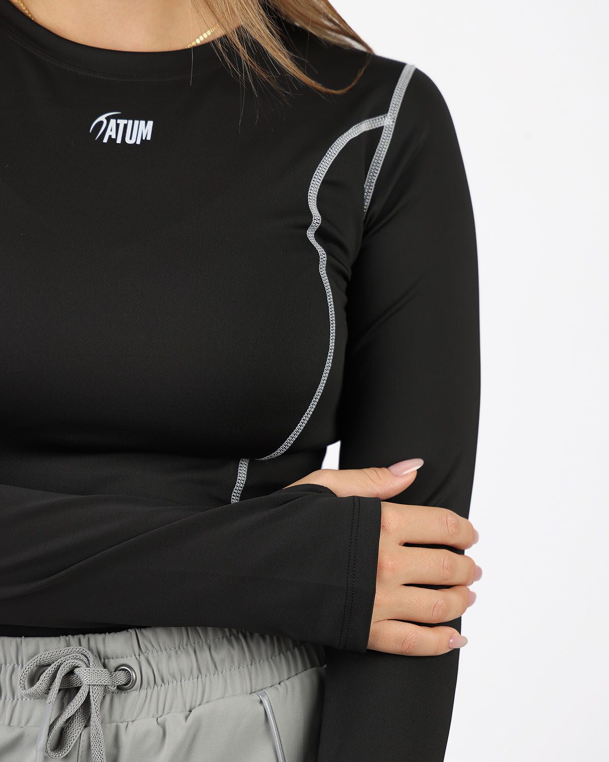 Streamline Long Slevess Women's Black Top-Atum -55374896