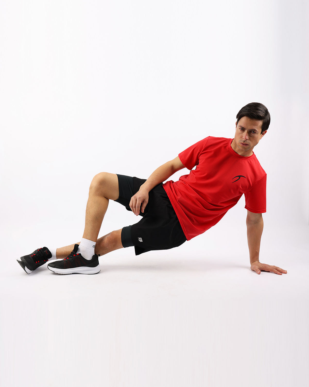 Crew Neck Short Sleeve Red Athletic Top-Atum -31148663