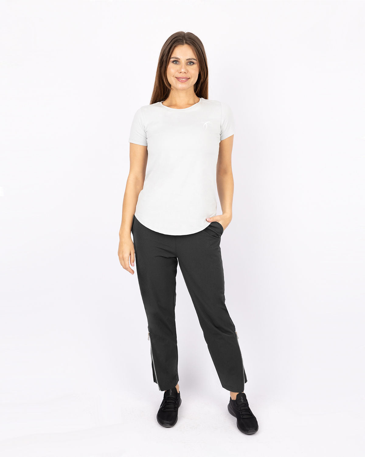 Slit Zipper Gray Women's Pants-Atum -52649201