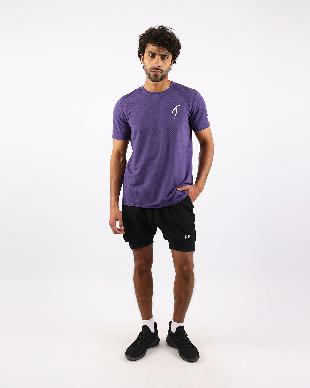 Crew Neck Short Sleeve Purple Athletic Top-Atum -1938716