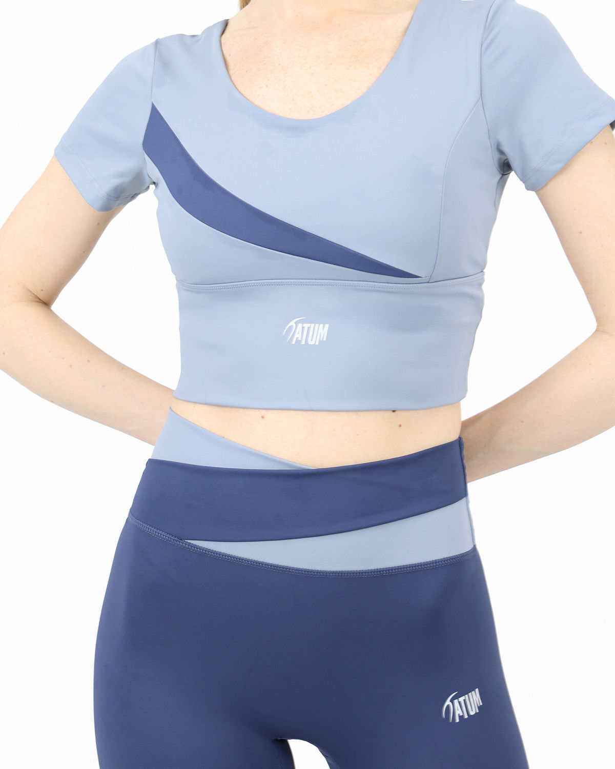Asymmetric Crossover Blue Top-Atum -23442099