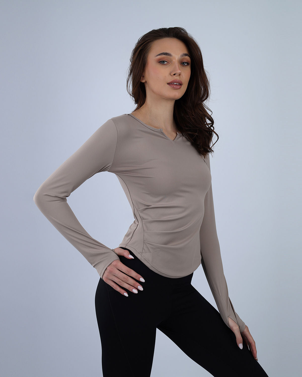 Elegance Women's Coffee Long-Sleeve Top-Atum -86181929
