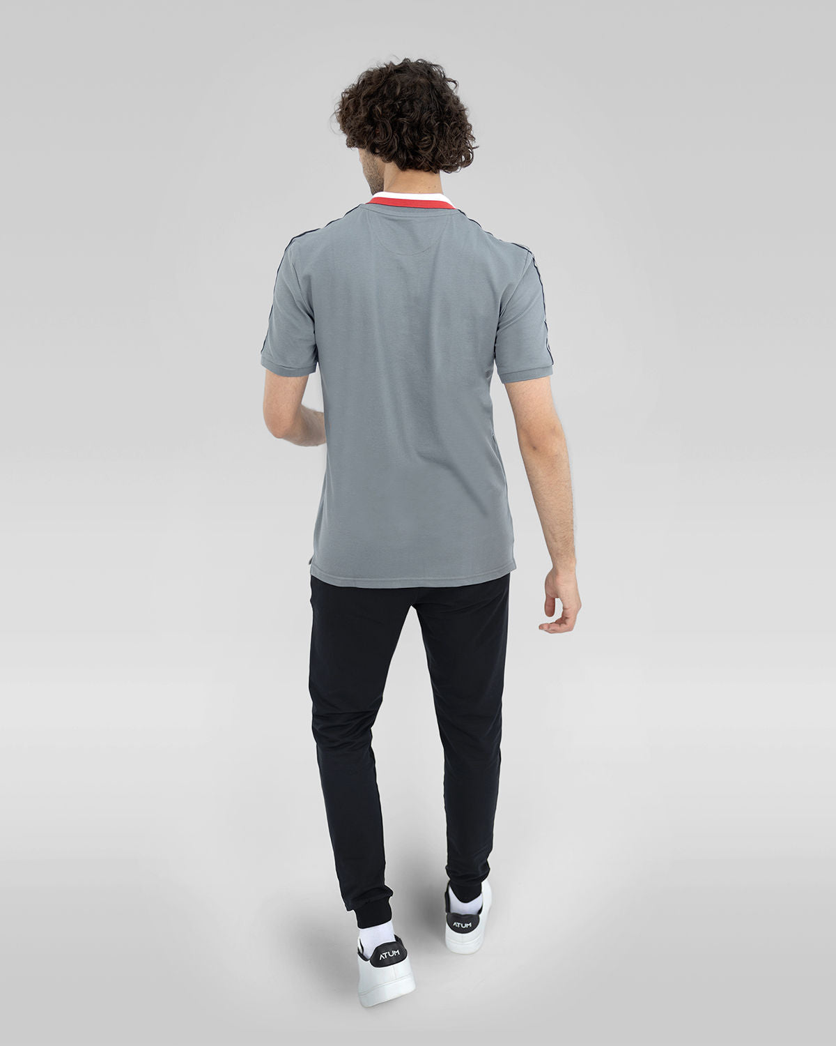 Stripped Neck Gray Polo Shirt-Atum -82140853