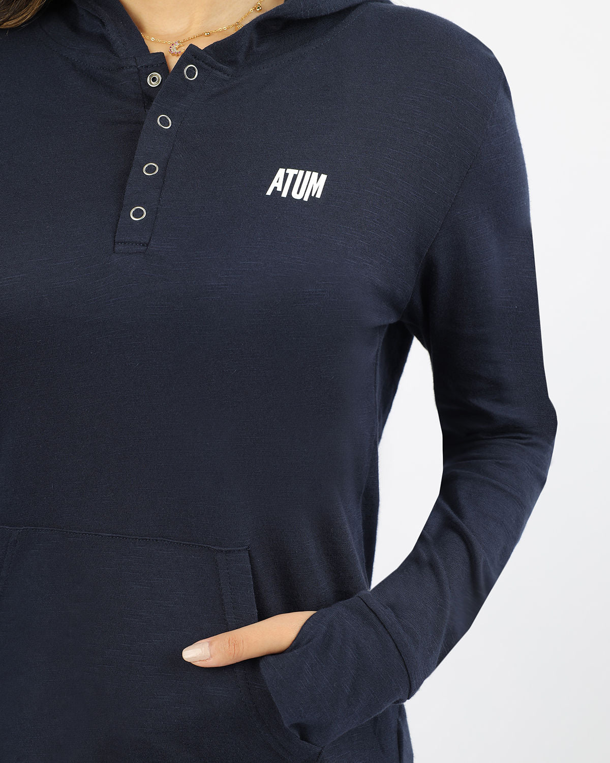 Women's Hooded Navy T-Shirt-Atum -68554421
