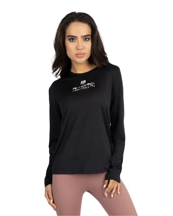 Crew Neck Women's Black T-Shirt-Atum -77248830