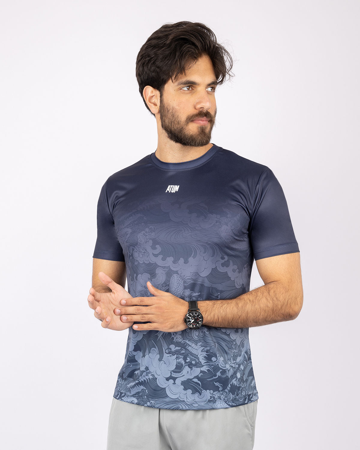 Round Printed Navy T-Shirt-Atum -68939429