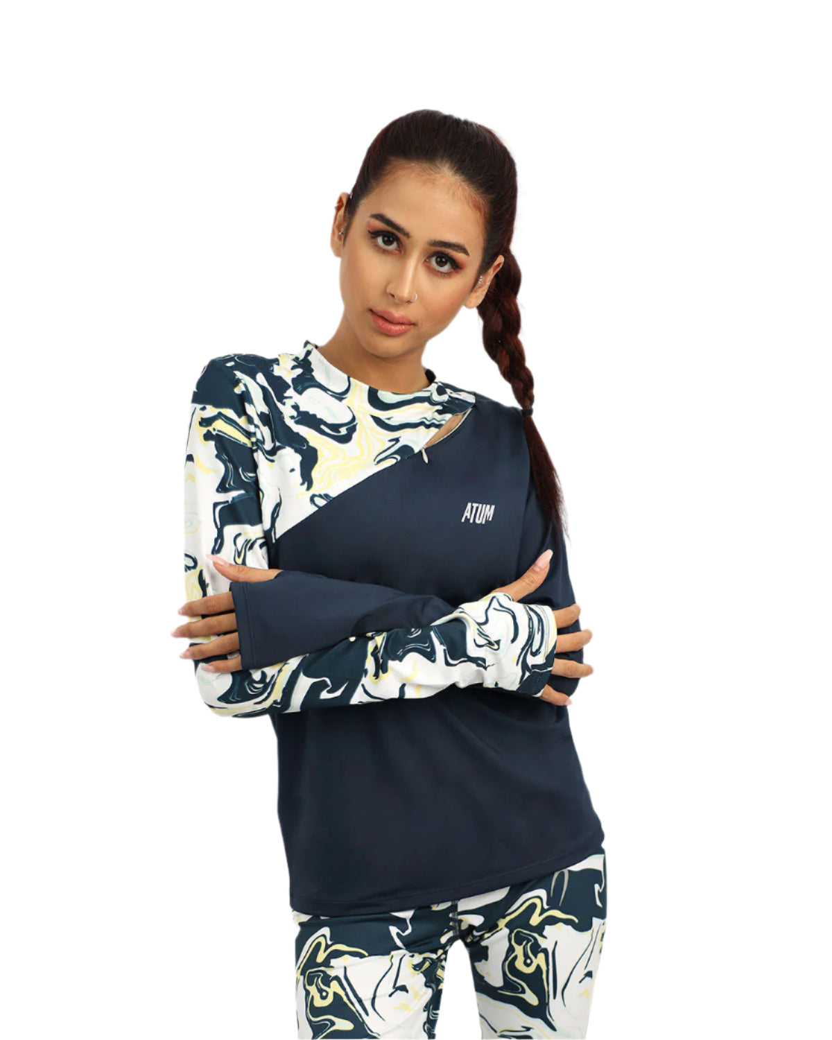 Long Sleeve Women's Navy T-Shirt-Atum -65907437