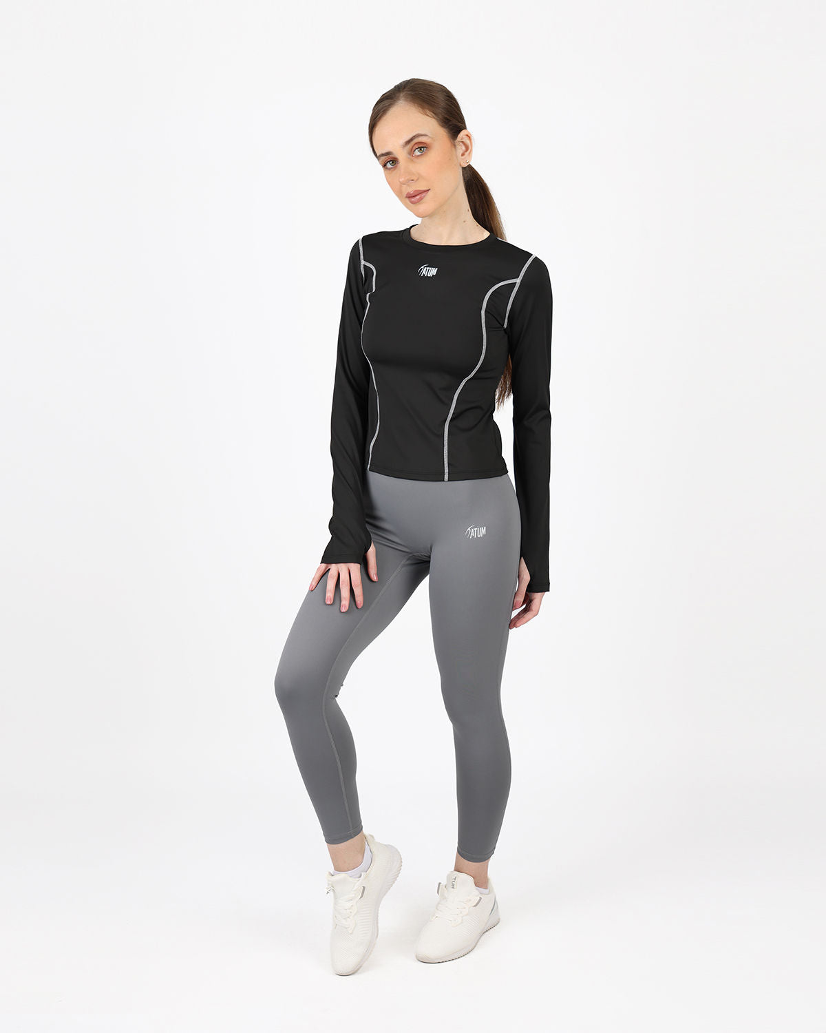 Streamline Long Slevess Women's Black Top-Atum -52432957