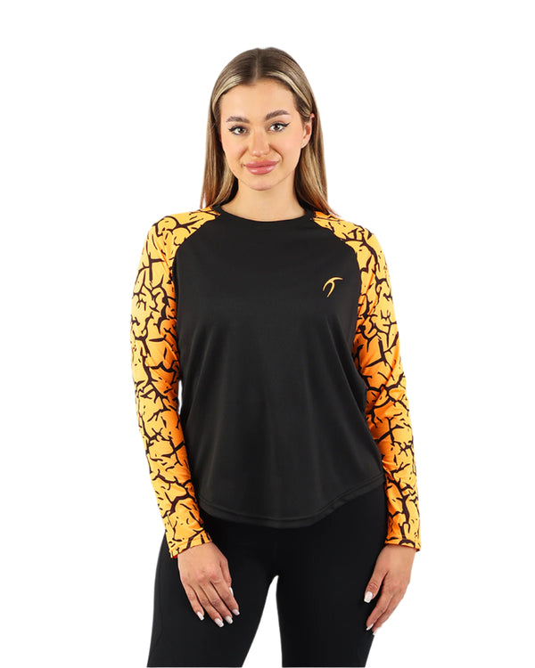 Crew Neck Long Sleeve Orange Top-Atum -69407751