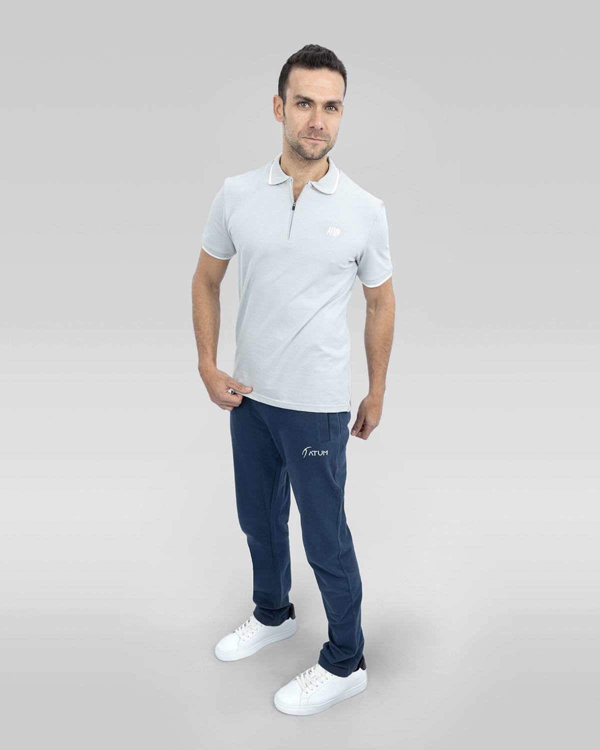Men's Gray Polo Shirt-Atum -42398506