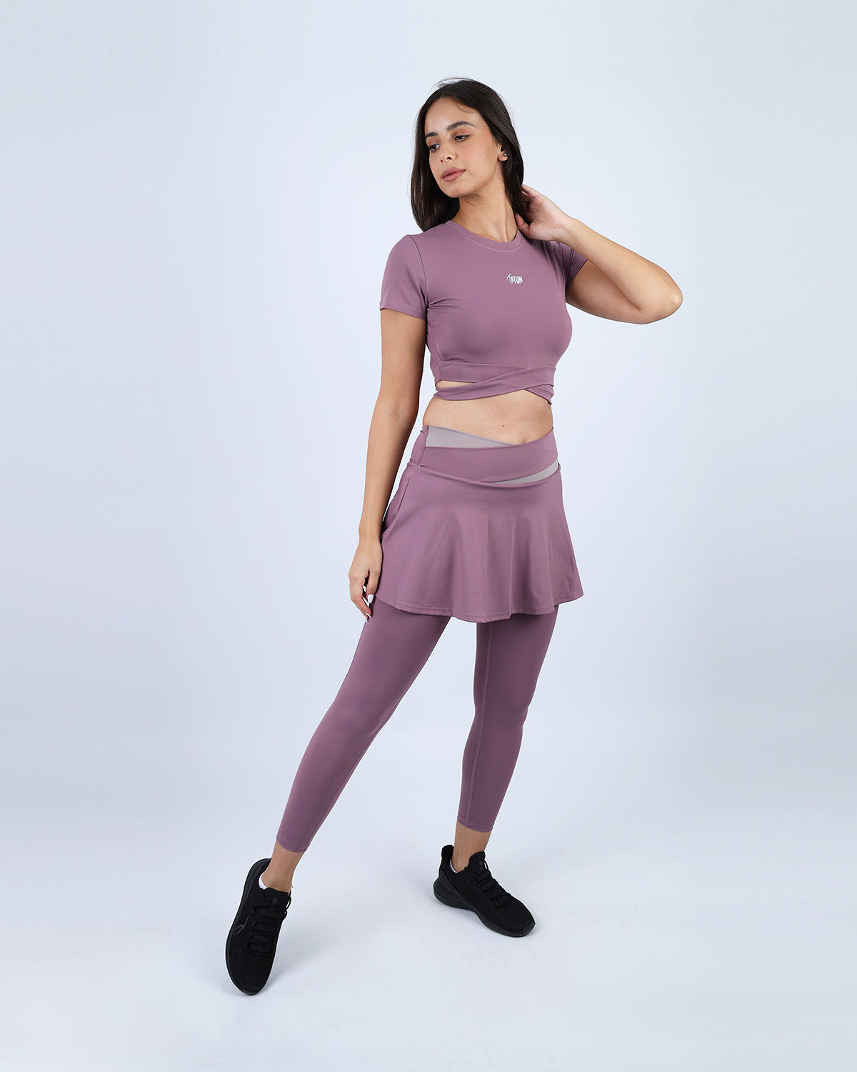 Twisted Short Sleeves Purple Crop Top-Atum -90990703