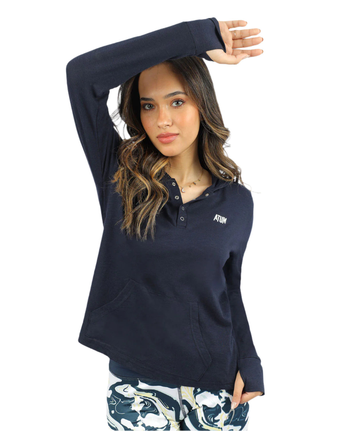 Women's Hooded Navy T-Shirt-Atum -35864571