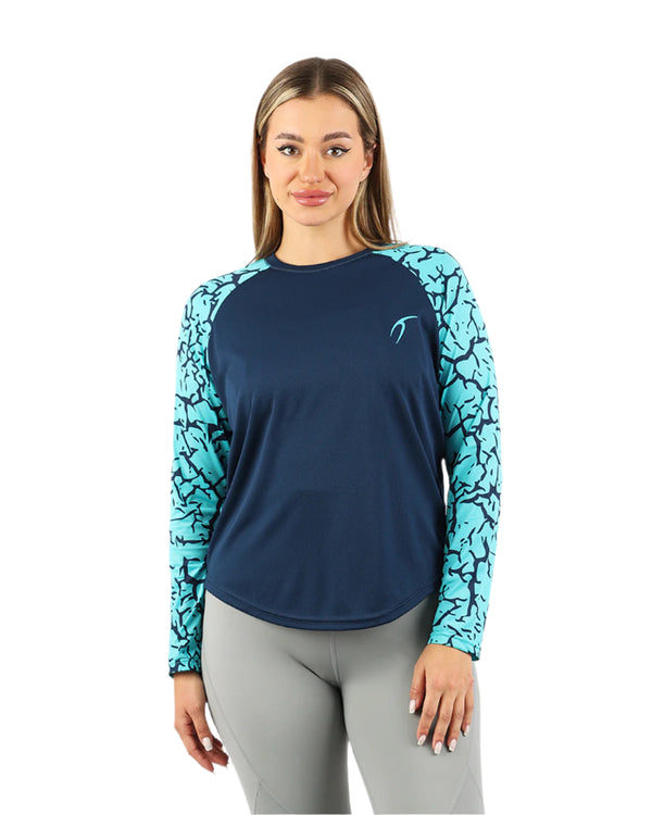 Crew Neck Long Sleeve Turquoise Top-Atum -19619086