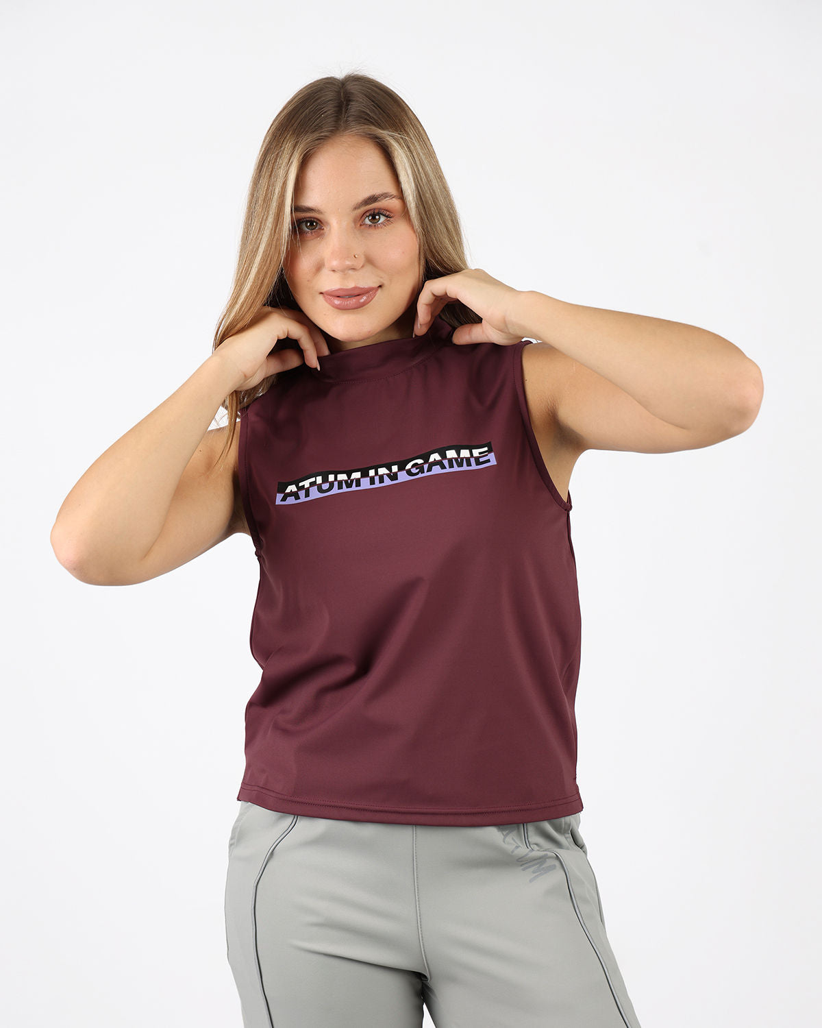 Sleeveless Training Burgundy Tank Top-Atum -31326416