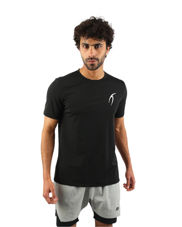 Crew Neck Short Sleeve Black Athletic Top-Atum -37942465