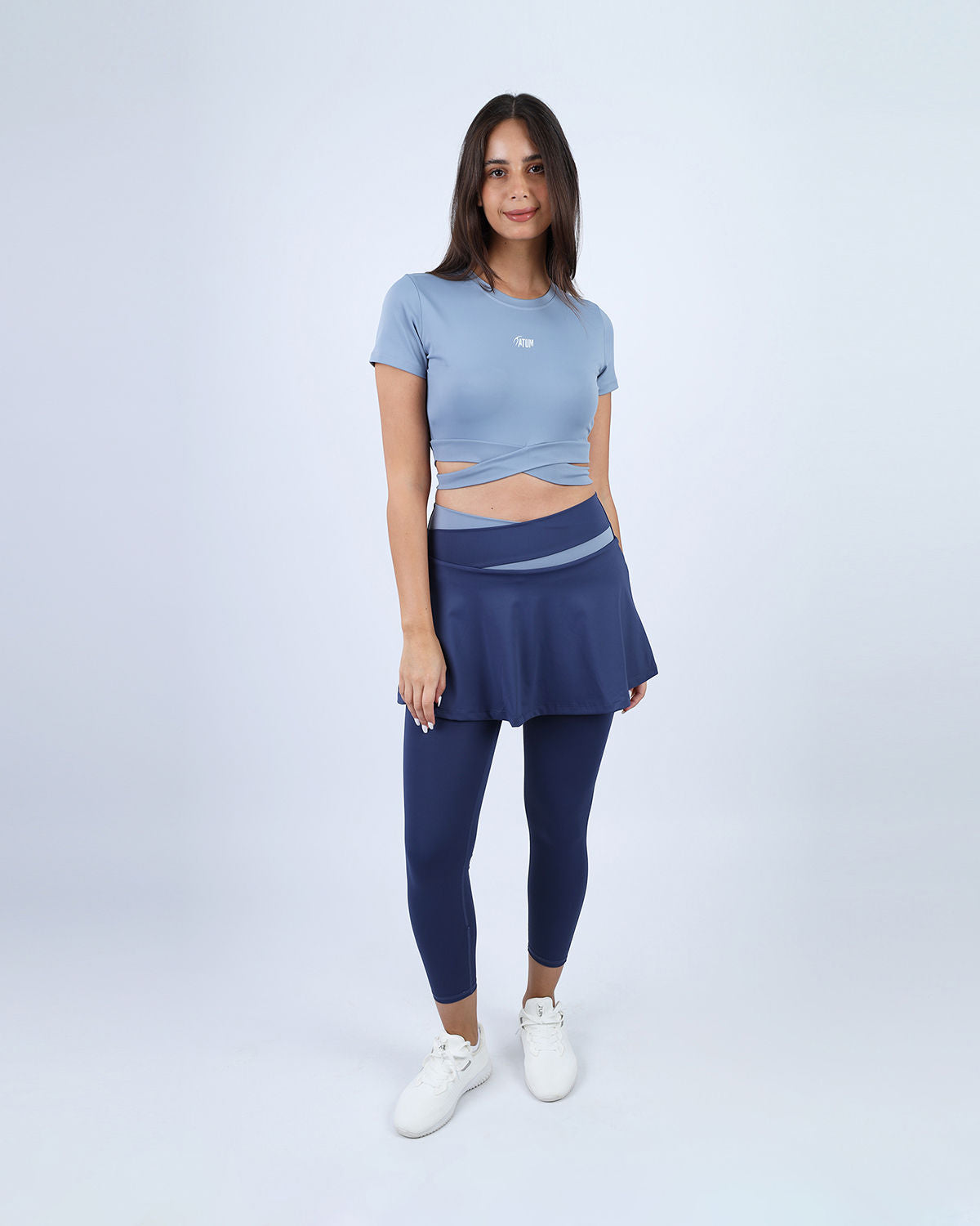 Twisted Short Sleeves Blue Crop Top-Atum -58832168