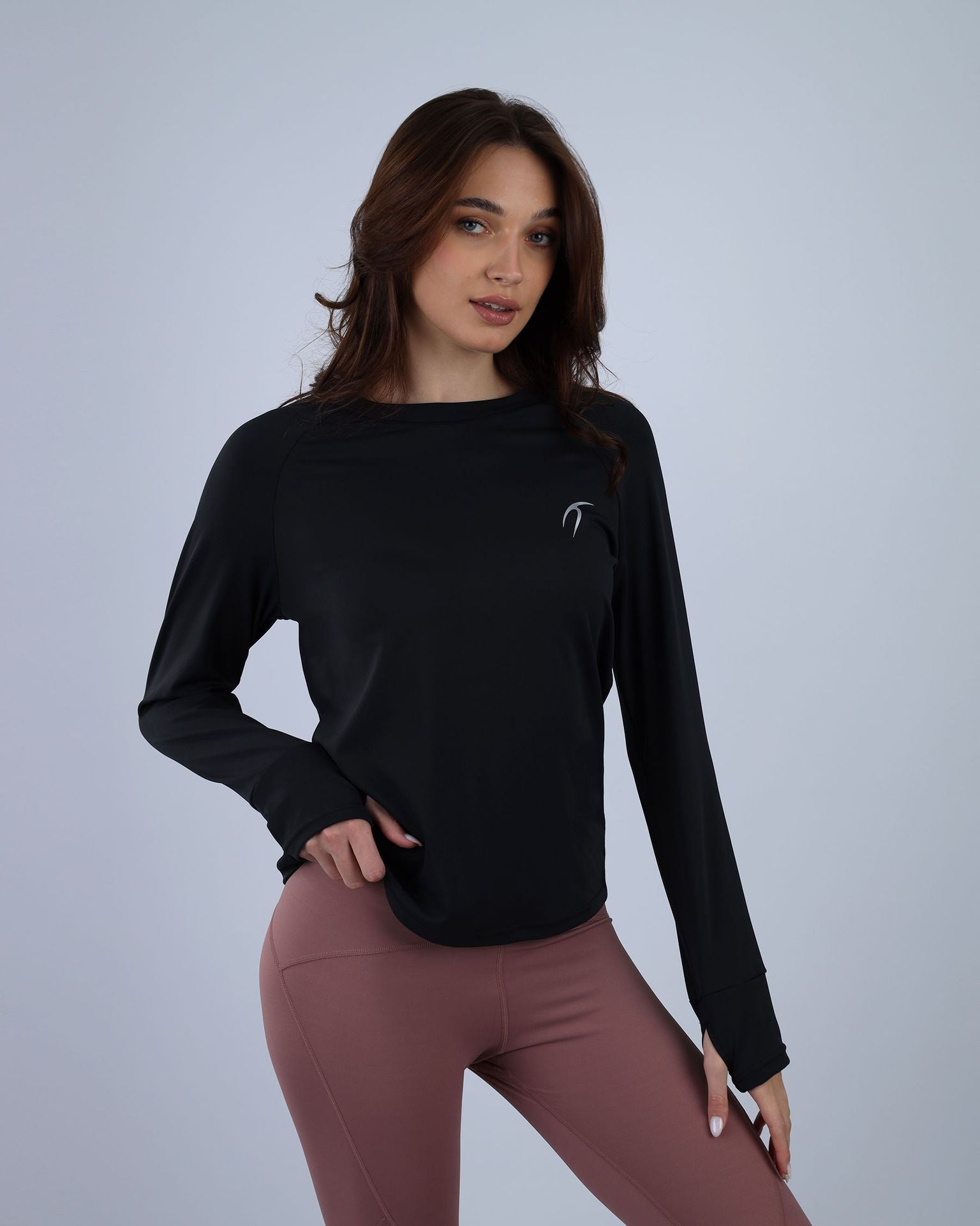 Slim Long Sleeve Black Printed Top-Atum -38654383