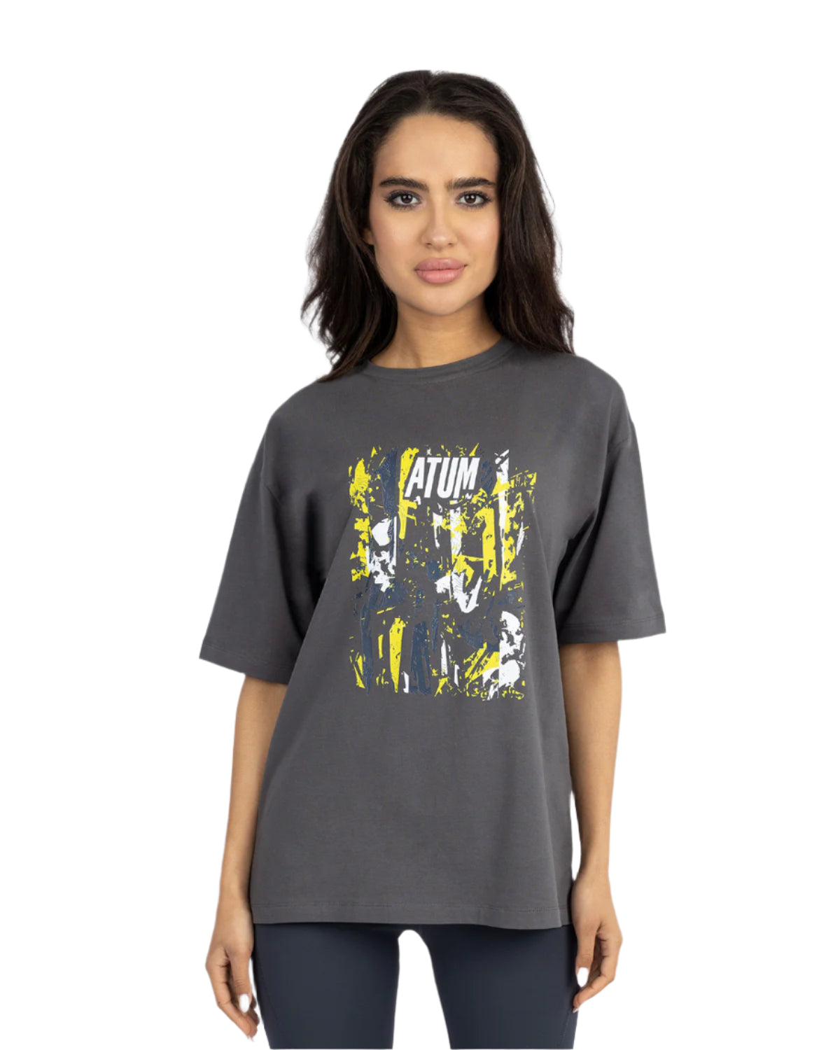 Oversize Printed Women's Gray T-Shirt-Atum -60546340