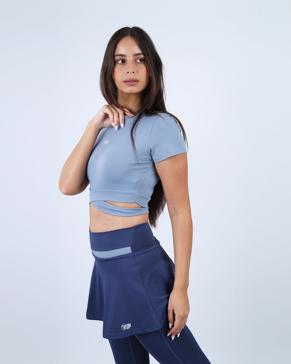 Twisted Short Sleeves Blue Crop Top-Atum -42433077