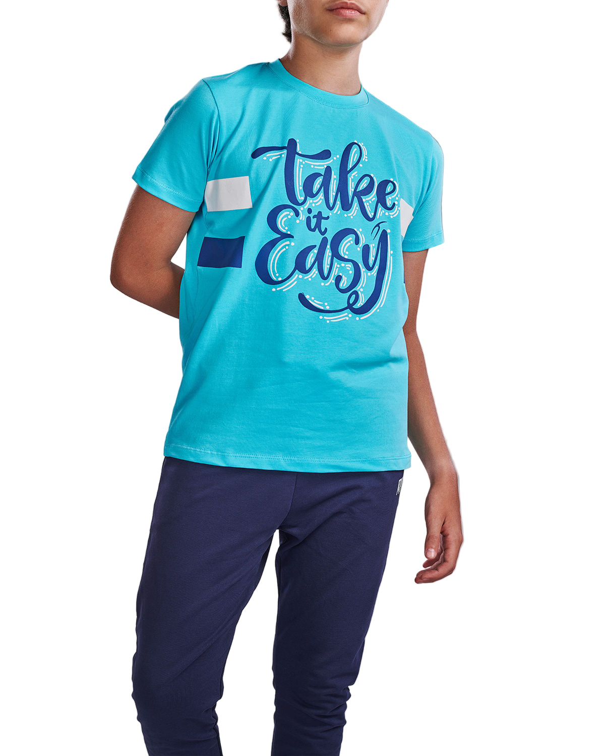 Boy's Basic Printed Aqua T-shirt