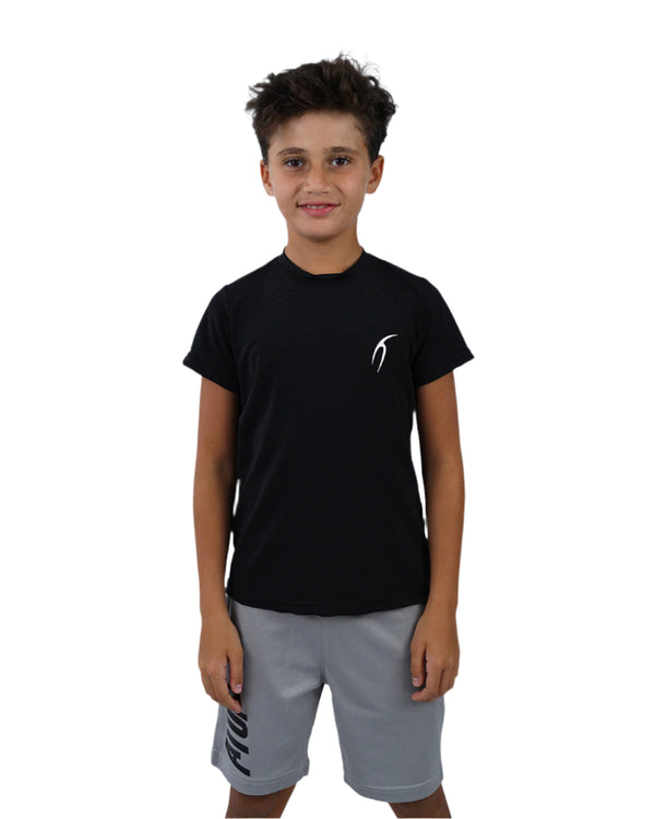 Crew Neck Short Sleeve Black Breathable Top-Atum -25262126