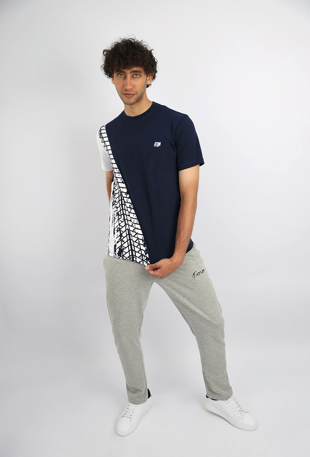 Futuristic Crew-Neck Navy T-Shirt-Atum -88827640