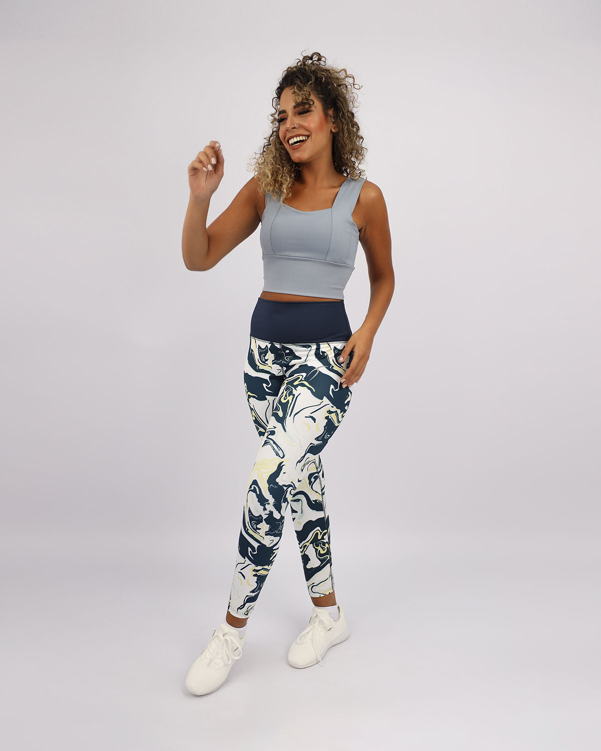 Blooming High Waist Navy Leggings-Atum -13716963