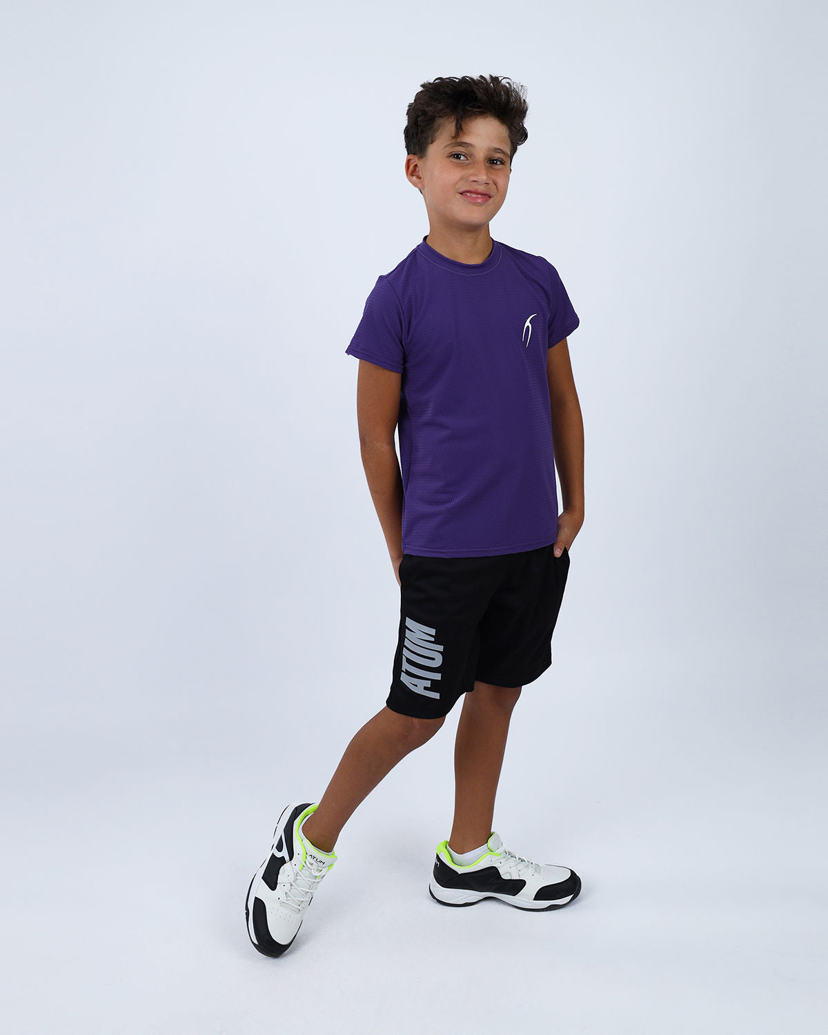 Crew Neck Short Sleeve Purple Breathable Top-Atum -11499103