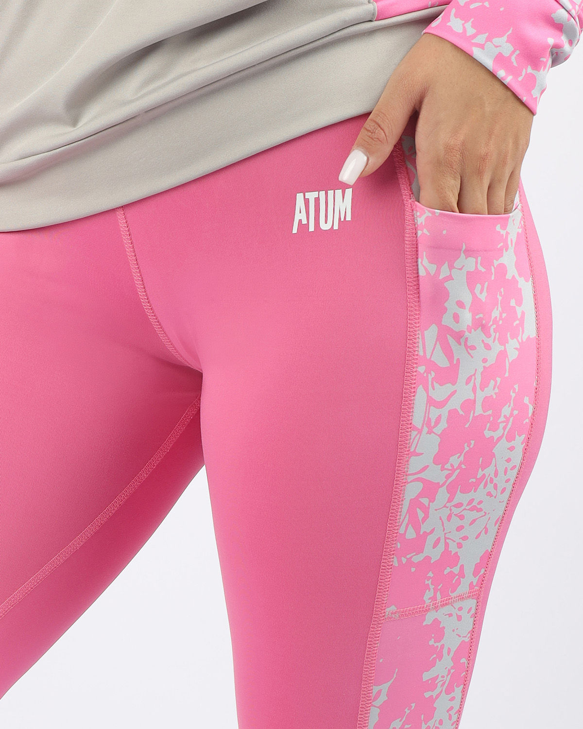 Printed Panel Pink Leggings-Atum -28622087