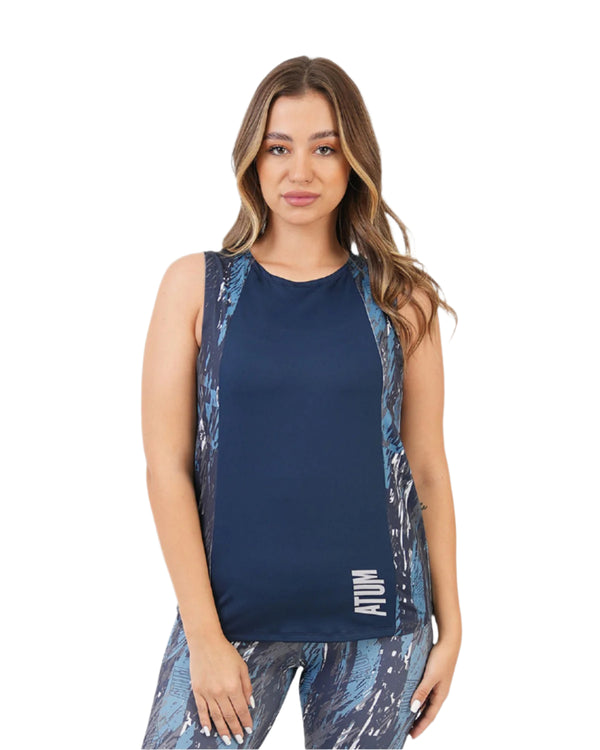 Marble Printed Navy Tank Top-Atum -11532400