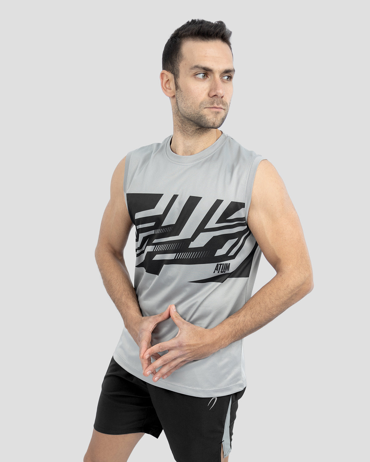 Men's Printed Gray Tank Top-Atum -89974867